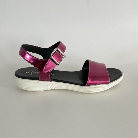 Aquatalia Sandals Women 8.5M Metallic Fuchsia Leather Ravish Ankle Strap - Picture 2 of 12